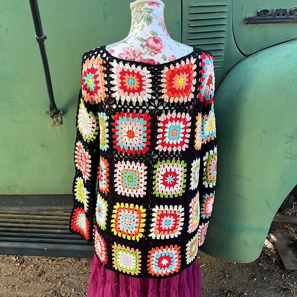 Handmade Crochet Black Granny Square Cardigan - Picture 14 of 17